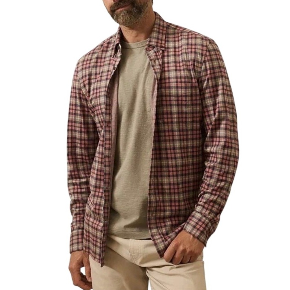 Faherty Mens XXL Coastline Knit Woven Redstone Forest Plaid Button Down Shirt